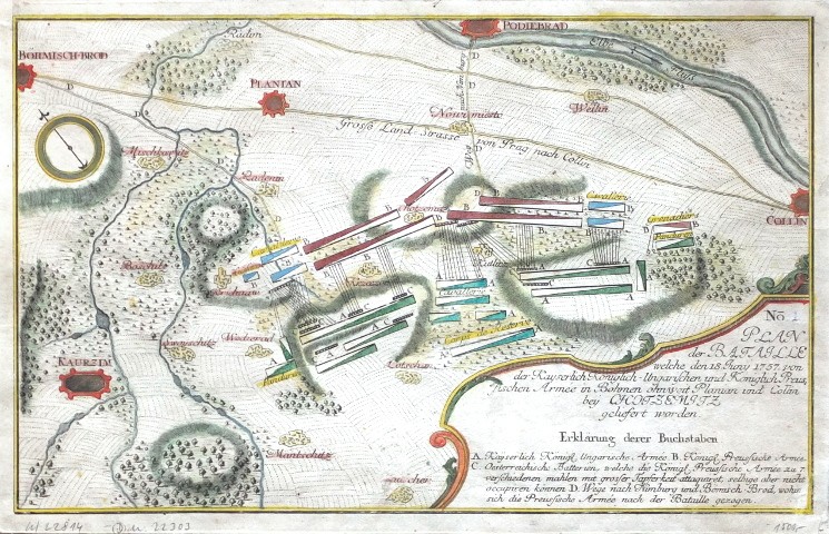 Plan der Bataille welche ... 1757 ... ohnweit Planian und Collin bey Chotzemitz ...