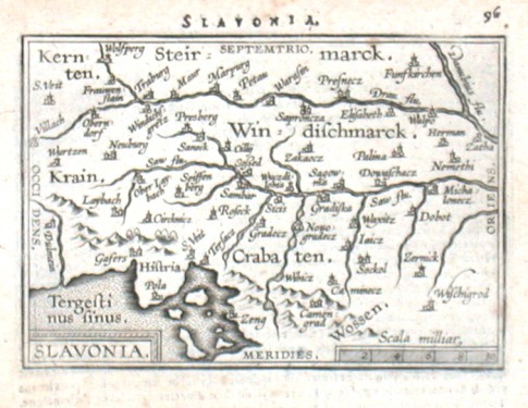 Slovinsko - Slavonia, mědirytina, mapa, Ortelius, 1598 - Staré mapy na prodej