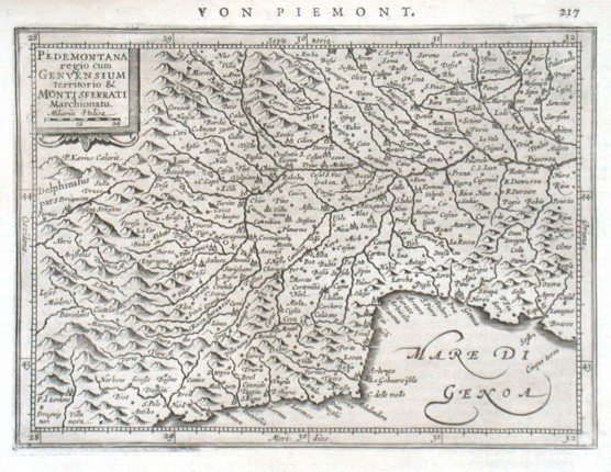 Pedemontana regio cum Genuensium territorio & Montisferrati Marchionatu. - Alte Landkarte