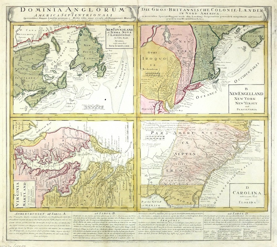 Dominia Anglorum in America septentrionali. Die Gros-Britannische Colonie-Laender in Nord-America