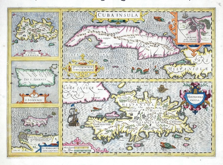 Cuba Insula - Hispaniola Insula - Insula Iamaica - Ins. S. Ioannis - I. S. Margareta - Stará mapa