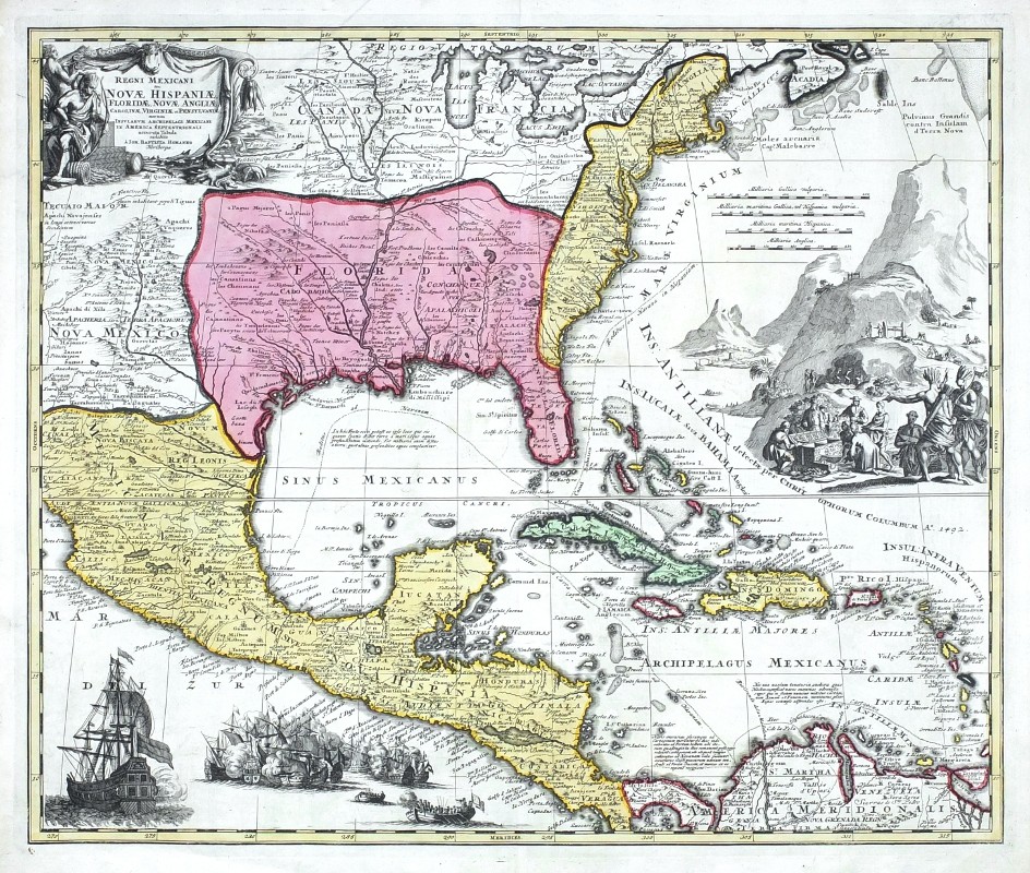 Regni Mexicani seu Novae Hispaniae, Floridae, Novae Angliae, Carolinae, Virginiae, et Pennsylvaniae  exhibita - Stará mapa