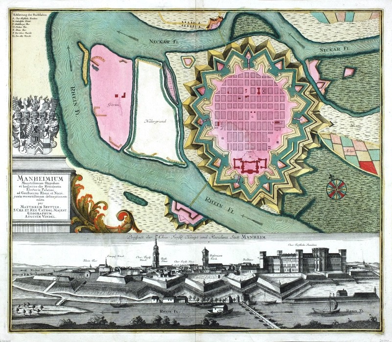 Mannheim - Manheimium Munitißimum Oppidum ... Residentia Electoris Palatini - Antique map