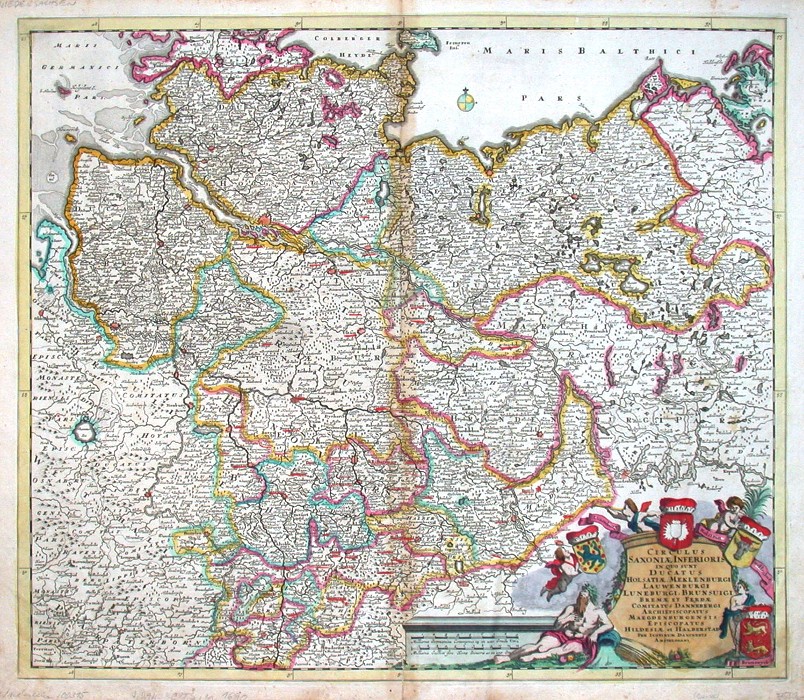 Circulus Saxoniae Inferioris, in quo sunt Ducatus Holsatiae. Meklenburgi, Lauwenburgi - Antique map