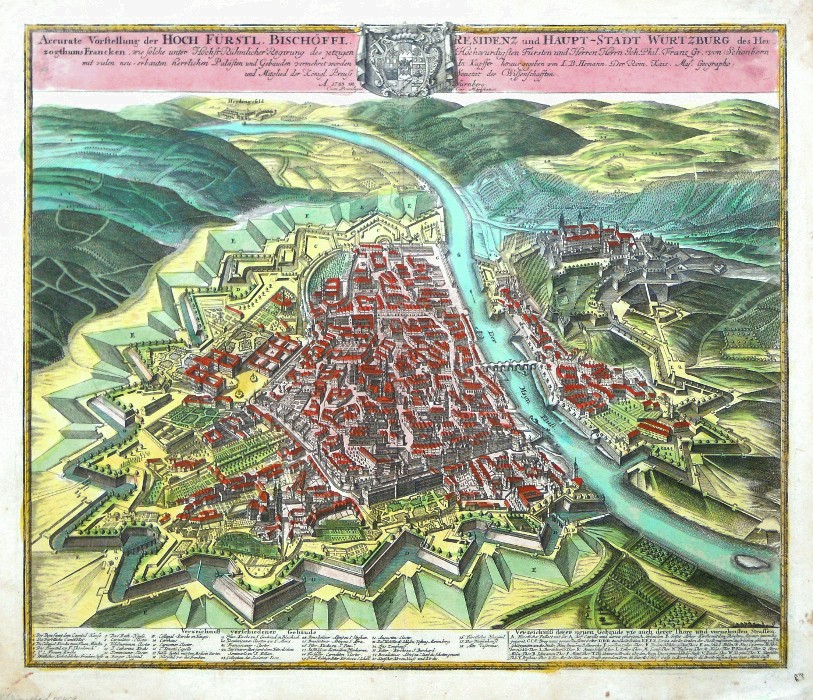 Accurate Vorstellung der  Residenz und Haupt-Stadt Würzburg - Alte Landkarte