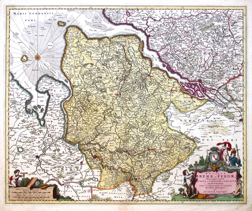 Ducatus Bremae et Ferdae maximaeque partis Ducatus Stormariae, Comitatus Oldenburgi, Albis, Visurgisque fluminum novissima - Antique map
