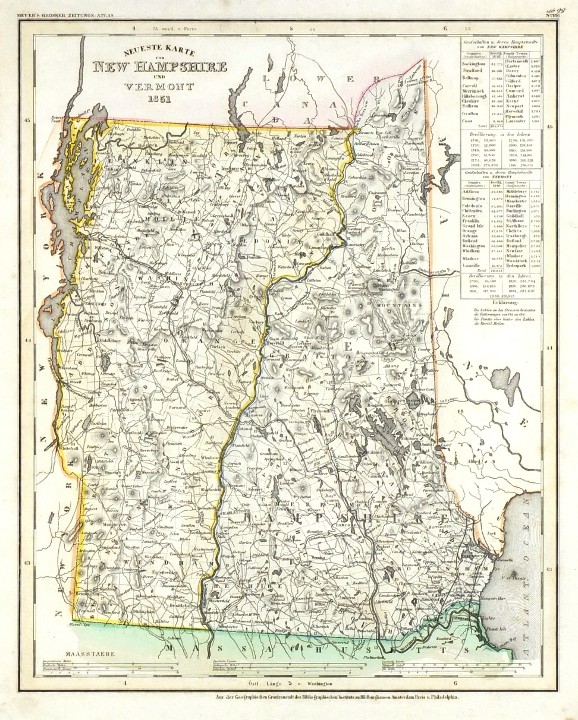 Neueste Karte von New Hampshire und Vermont - Stará mapa