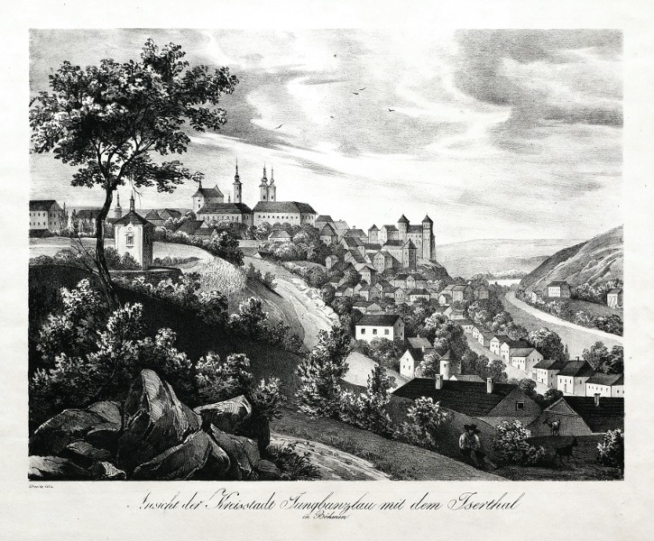 Ansicht der Kreisstadt Jungbunzlau mit dem Iserthal