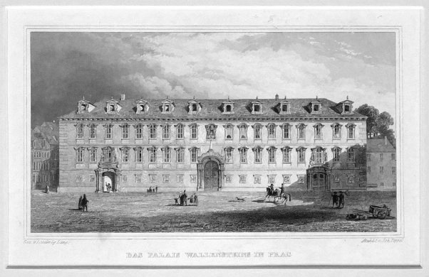 Praha - Valdštejnský palác - Das Palais Wallensteins in Prag, ocelorytina, Lange, Poppel, 1840 - Old maps for sale