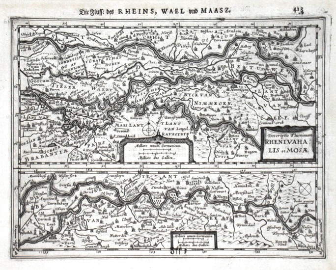 Descriptio Fluminum Rheni, Vahalis et Mosae - Alte Landkarte