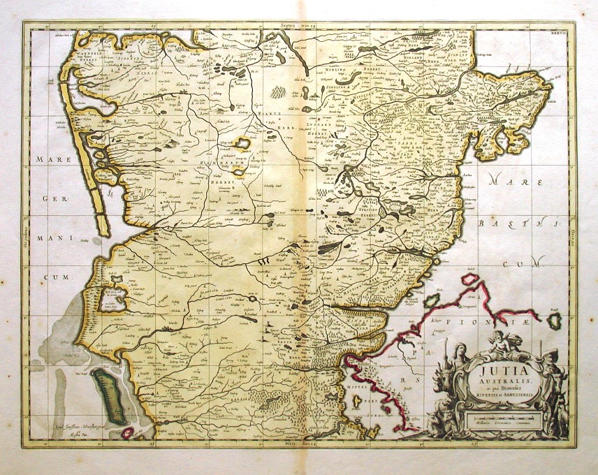 Jutia Australis, in qua Dioeceses Ripensis et Arhusiensis - Antique map