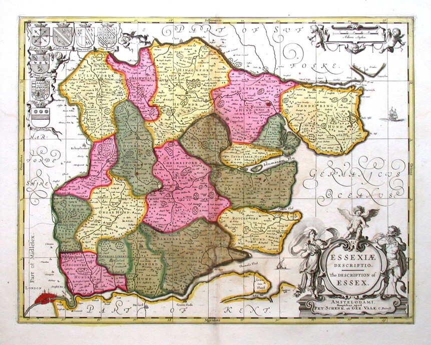 Essexiae Descriptio. The Description of Essex - Antique map
