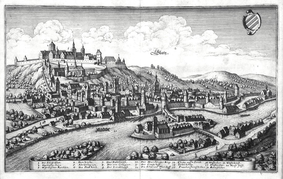 Glatz, Kupferstich, Merian, 1640 - Verkauf alter Karten