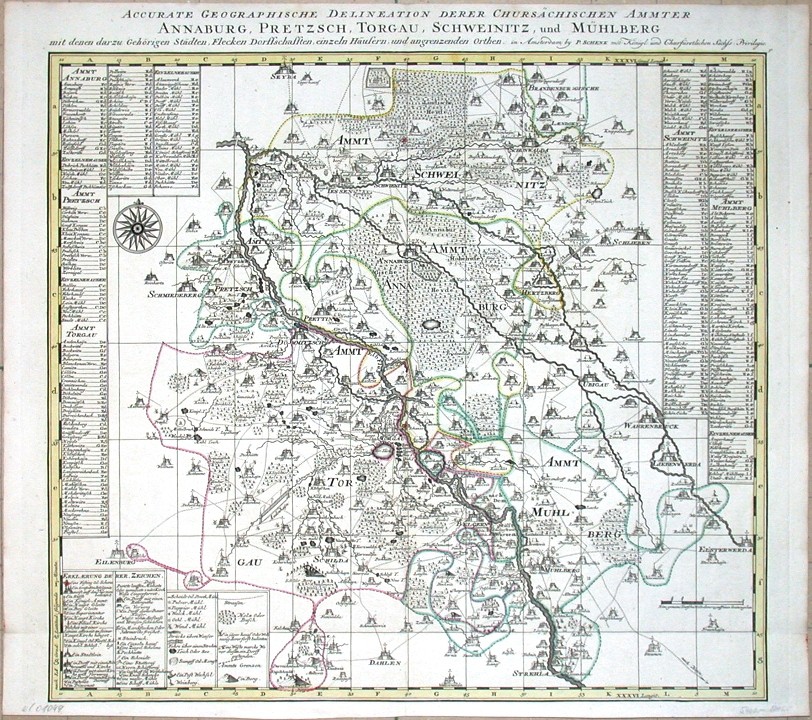 Accurate Geographische Delineation derer Chursächsischen Ammter Annaburg, Pretzsch, Torgau, Sweinitz, und Mühlberg - Alte Landkarte