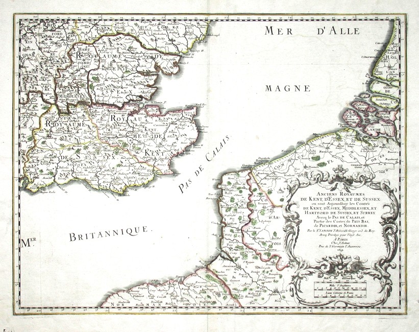 Anciens Royaumes de Kent, d'Essex, et de Sussex: ou sont - Antique map