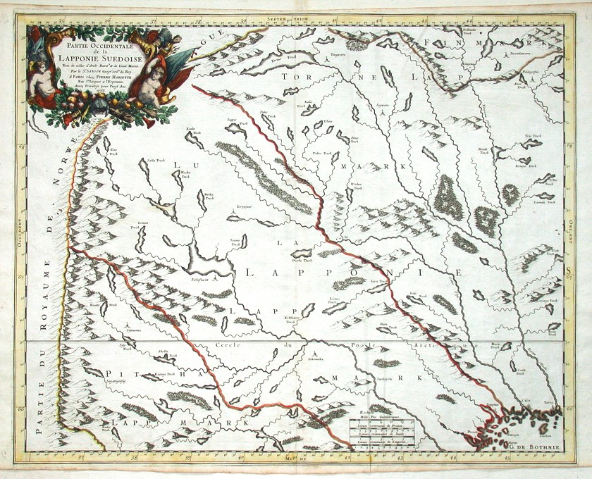 Partie occidentale de la Lapponie Suedoise - Antique map