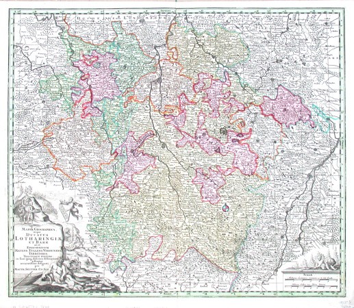 Lothringen - Mappa Geographica in qua Ducatus Lotharingiae et Barr ut et Episcopatuum Metens. Tullens. Verdunens - Alte Landkarte