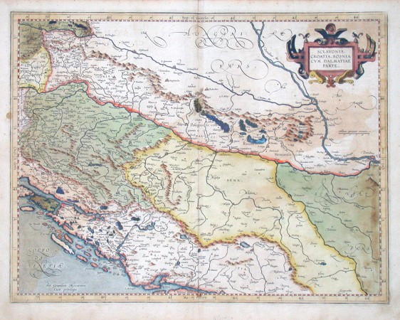Slovenia, Croatia - Sclavonia, Croatia, Bosnia cvm Dalmatiae parte, copperplate map, Mercator, 1585 - Old maps for sale