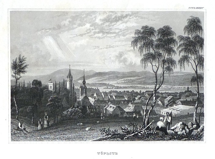 Teplice - Töplitz, ocelorytina, Meyers Universum, 1840 - Staré mapy na prodej