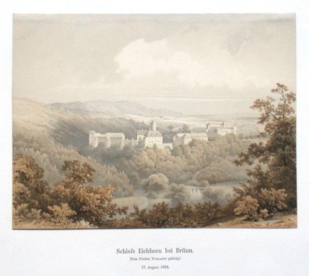 Schloss Eichhorn bei Brünn. (Dem Fürsten Ypsilanti gehörig.) 17. August 1866 - Verkauf alter Karten