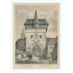 Louny - Žatecká brána v Lounech - ocelorytina, Kober, 1850