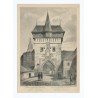 Louny - Žatecká brána v Lounech - ocelorytina, Kober, 1850
