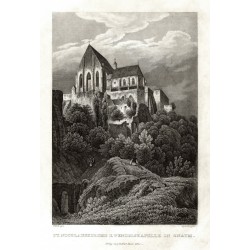 Znojmo, St. Nicolauskirche u. Wenzelskapelle in Znaym, ocelorytina, 1840