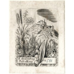 Cyril Bouda - Z knih rodiny Poštolkovy - Buchlov - exlibris, lept, 1940