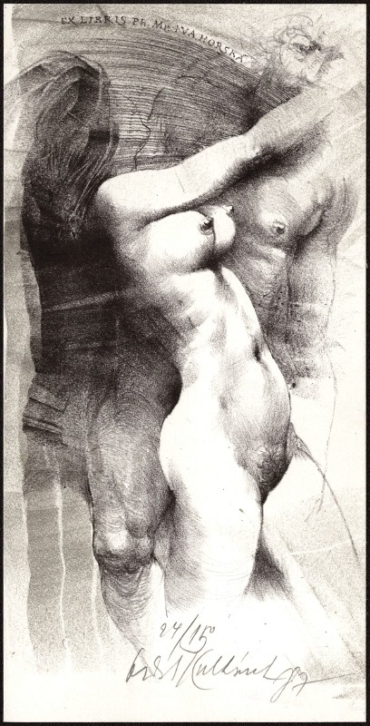 Oldřich Kulhánek - Ex libris Ph. Mr. Iva Horská  - erotické exlibris, litografie, 1987