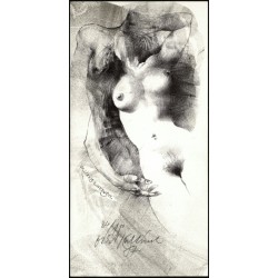 Oldřich Kulhánek - Ex libris L. Netušil - erotické exlibris, litografie, 1987