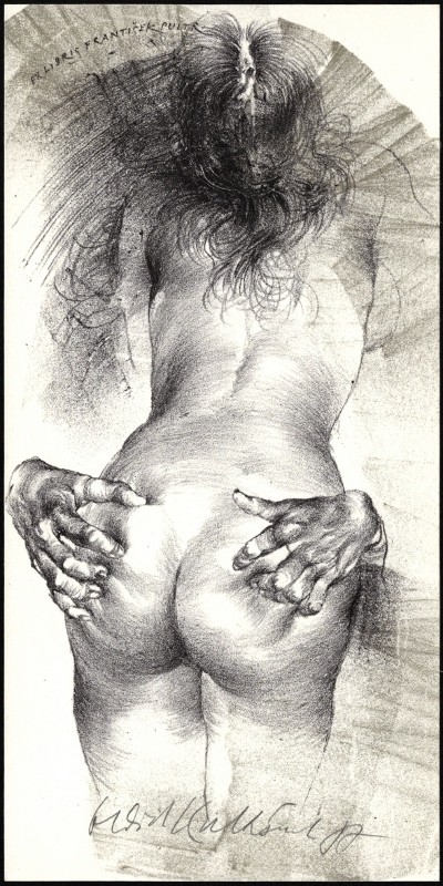 Oldřich Kulhánek - Ex libris František Pultr - erotické exlibris, litografie, 1987