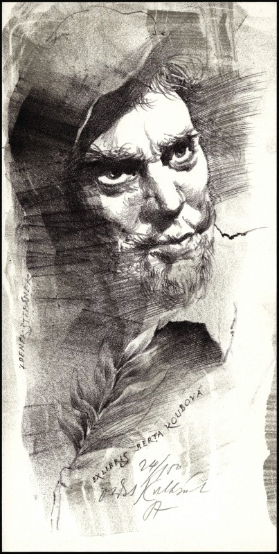 Oldřich Kulhánek - Zdeněk Štěpánek - Ex libris Berta Koubová - exlibris, litografie, 1987
