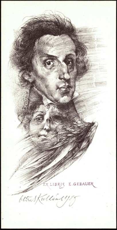 Oldřich Kulhánek - F. Chopin - Ex libris E. Gebauer - exlibris, litografie, 1985