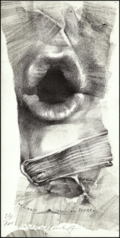 Oldřich Kulhánek - Ex libris Jaroslav Štorek - exlibris, litografie, 1987