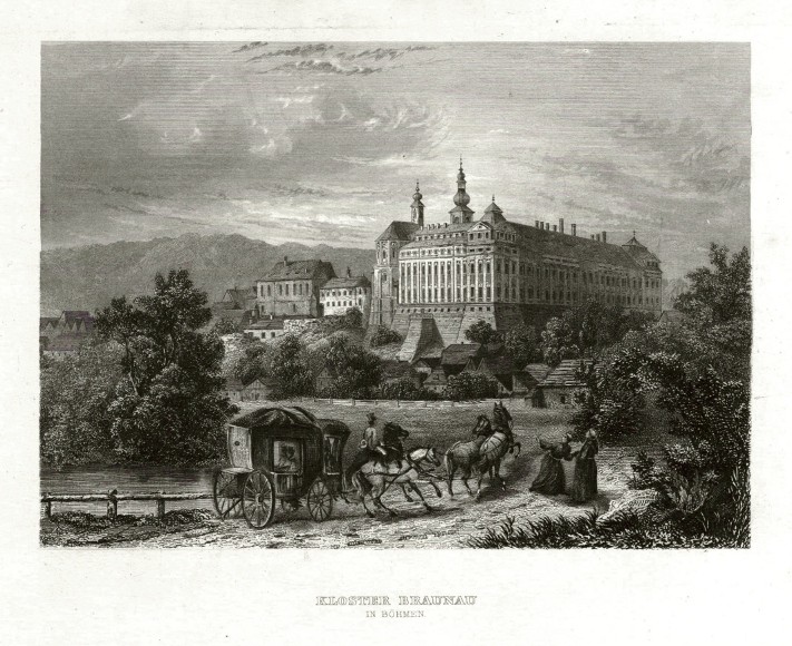 Broumov - Kloster Braunau in Böhmen, ocelorytina, 1850