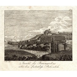 Praha - Bubeneč - Ansicht des Baumgartens nebst dem Lustschlosse Bubenetsch, mědirytina, Hyllos, 1820
