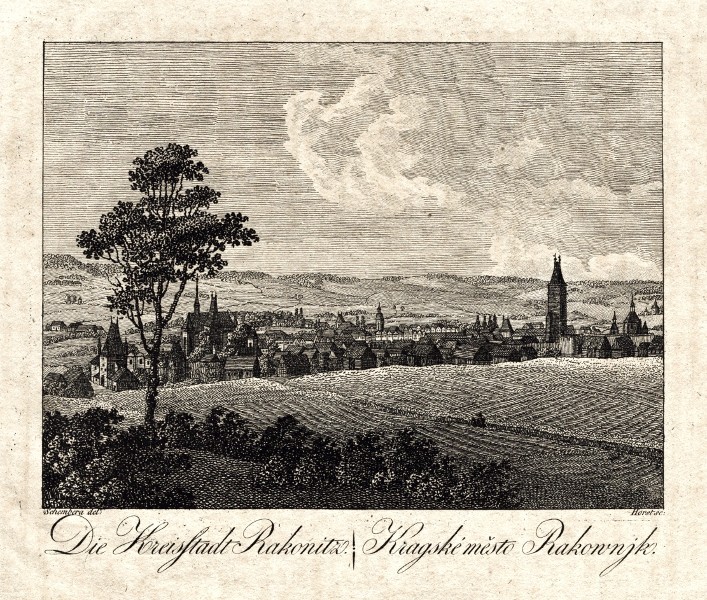 Rakovník - Die Kreisstadt Rakonitz, mědirytina, Hyllos, 1820