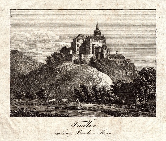 Frýdlant  - Friedland im Jung Bunzlauer Kreise, mědirytina, Hyllos, 1820