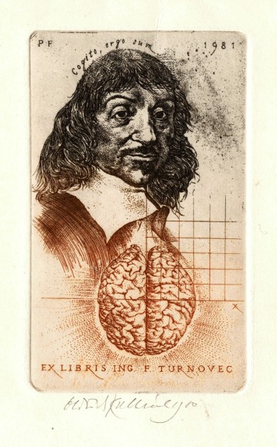 Oldřich Kulhánek - Descartes - Cogito, ergo sum, barvný lept, 1980