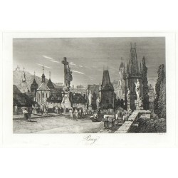 Praha, Karlův most - Prag - mědirytina, 1830