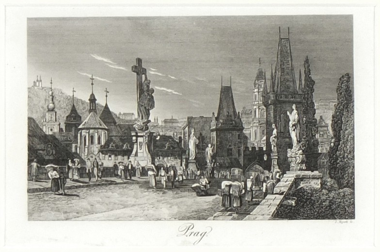 Praha, Karlův most - Prag - mědirytina, 1830