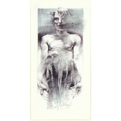 Oldřich Kulhánek - mužský poloakt - litografie, 1982