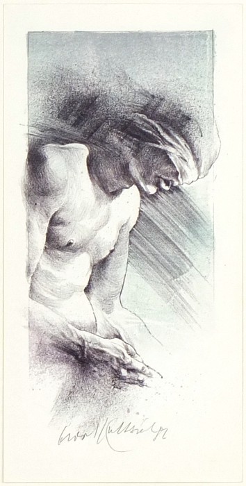 Oldřich Kulhánek - mužský poloakt - litografie, 1982