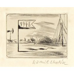 Kamil Lhoták - Vlajka a větrník - PF 1948 - suchá jehla, 1947