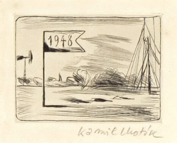 Kamil Lhoták - Vlajka a větrník - PF 1948 - suchá jehla, 1947
