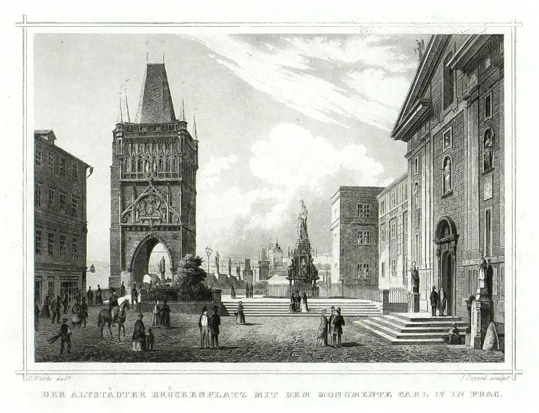 Der altstaedter Brueckenplatz mit dem Monumente Carl IV in Prag