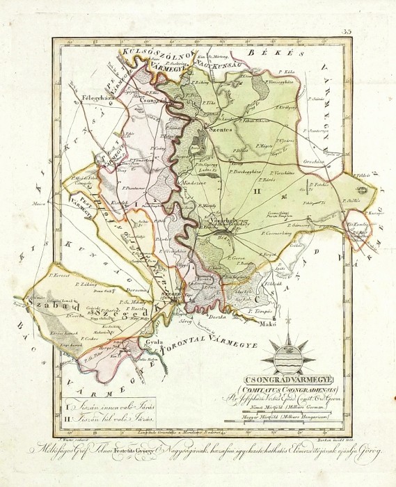 Maďarsko - župa Csongrád - mapa, mědirytina, Görög, 1802