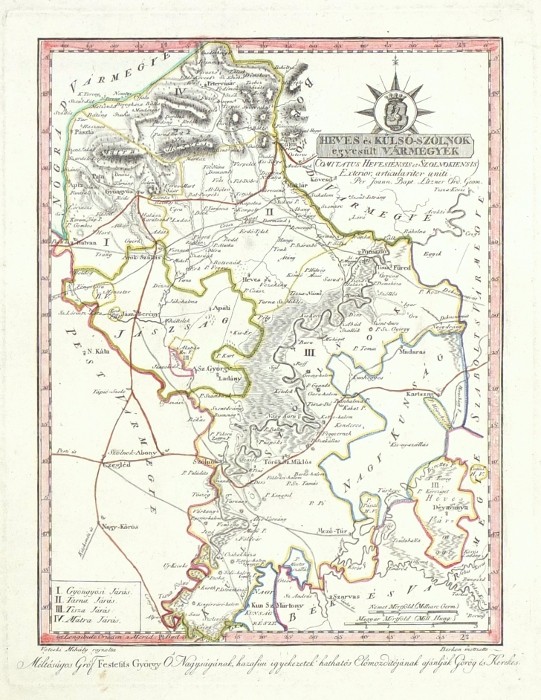 Ungarn - Komitate Heves und Jász-Nagykun-Szolnok - Kupferstich Karte, Görög, 1802