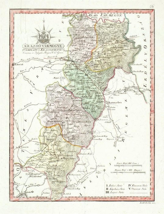 Southwestern Romania - Krassó Vármegye - copperplate map, Görög, 1802