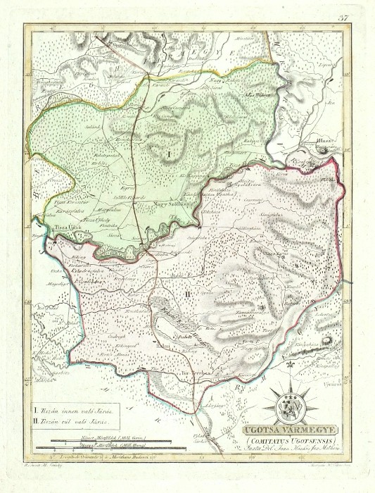 Jihozápadní Ukrajina - Ugotsa Vármegye - mapa, mědirytina, Görög, 1802